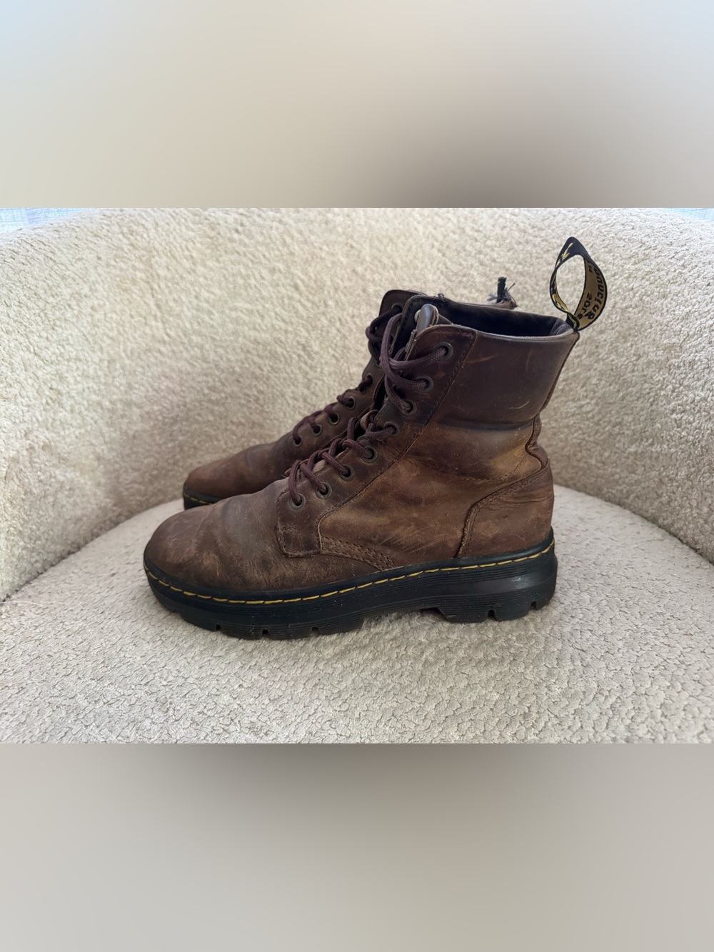Dr Martens Combs Leather Boots Mens 7 Brown Crazy Horse Lace Up Combat